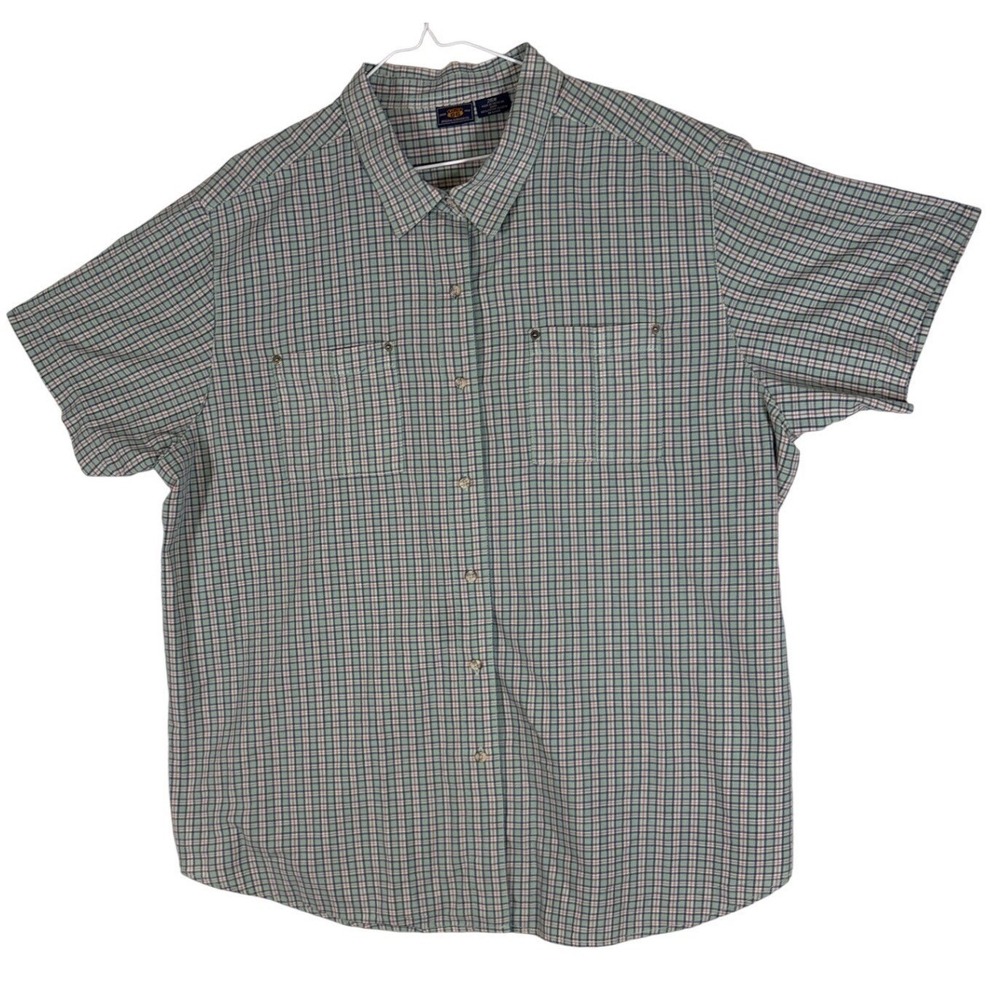 Route 66 Mens Plus 26W Green Plaid Short Sleeve Button Down Cotton Shirt